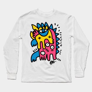 Graffiti Pink Blue Yellow Creature Long Sleeve T-Shirt